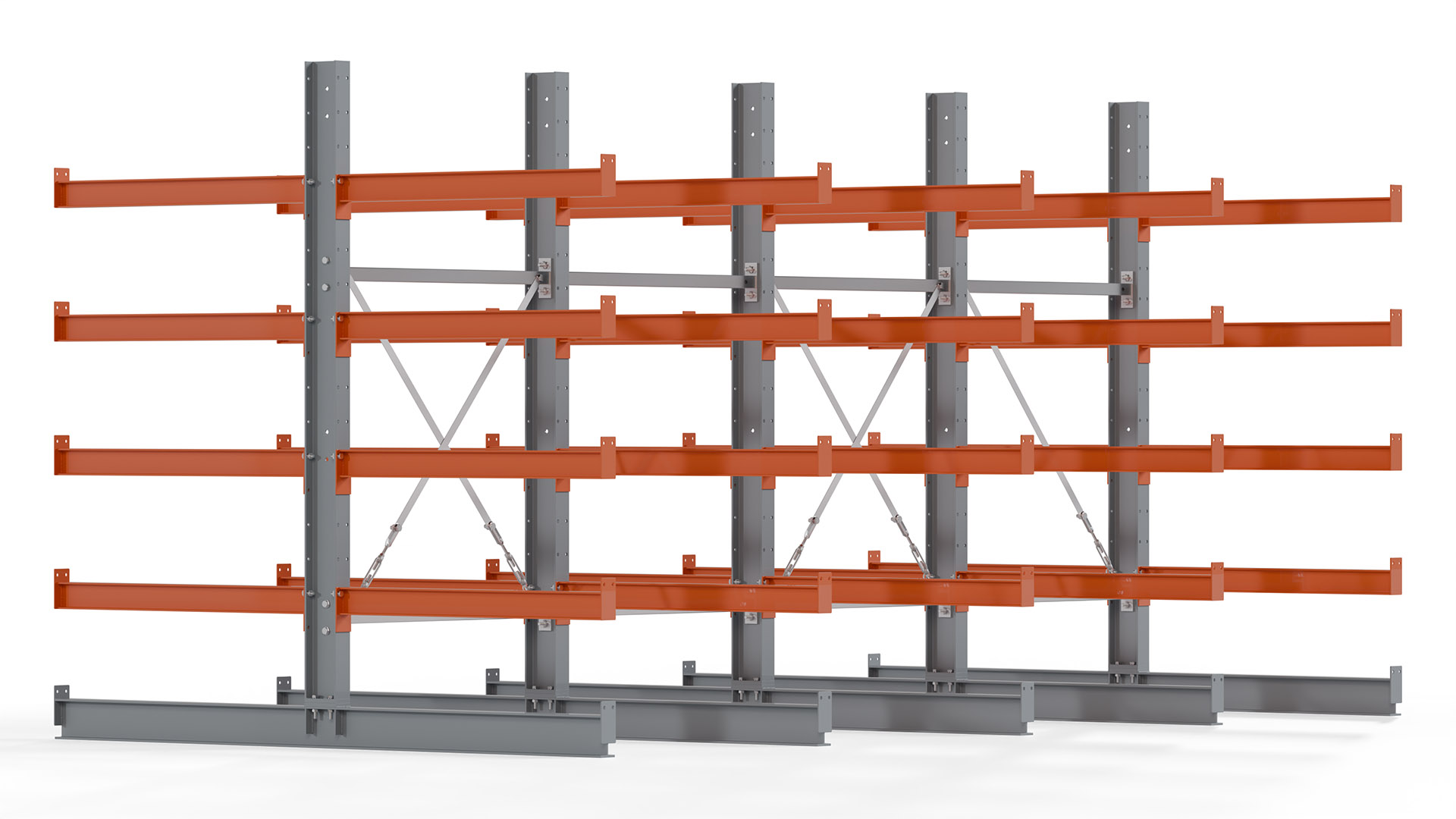 Kragarmregal KARL basic - lackiert - Breite: 400 cm - Höhe: 200 cm - Tiefe: 100 cm - Traglast je Kragarm: 450 kg - beidseitig