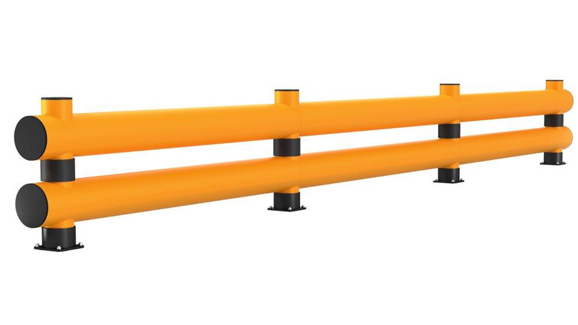 Rammschutzbarriere, Doppelplanke, HDPE, Länge 6000 mm, Höhe 690 mm, Pollerdurchm. 140 mm, Verbindungsrohrdurchm. 200 mm, Farbe gelb