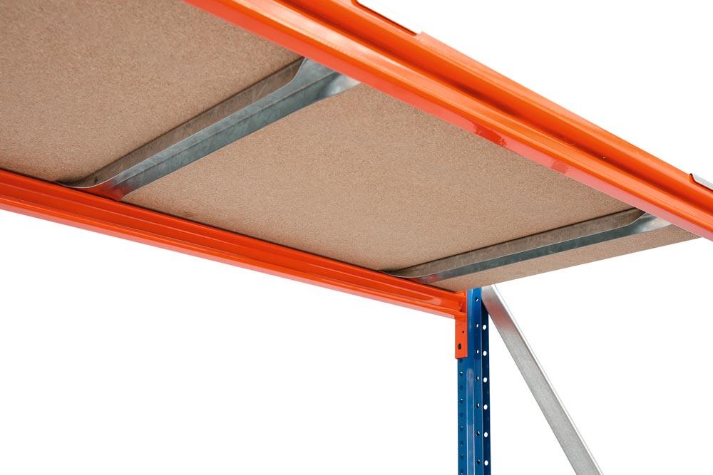 Zusatzebene für Weitspannregal, bestehend aus Auflageträger-Paar und Spannplatte, BxT 1500x1000 mm, Fachlast 650 kg