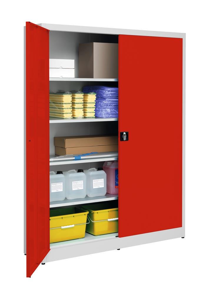 Flügeltürenschrank, 4 verzinkte Fachböden,  Fachböden,BxTxH 1500x420x1965 mm, RAL7035/3000