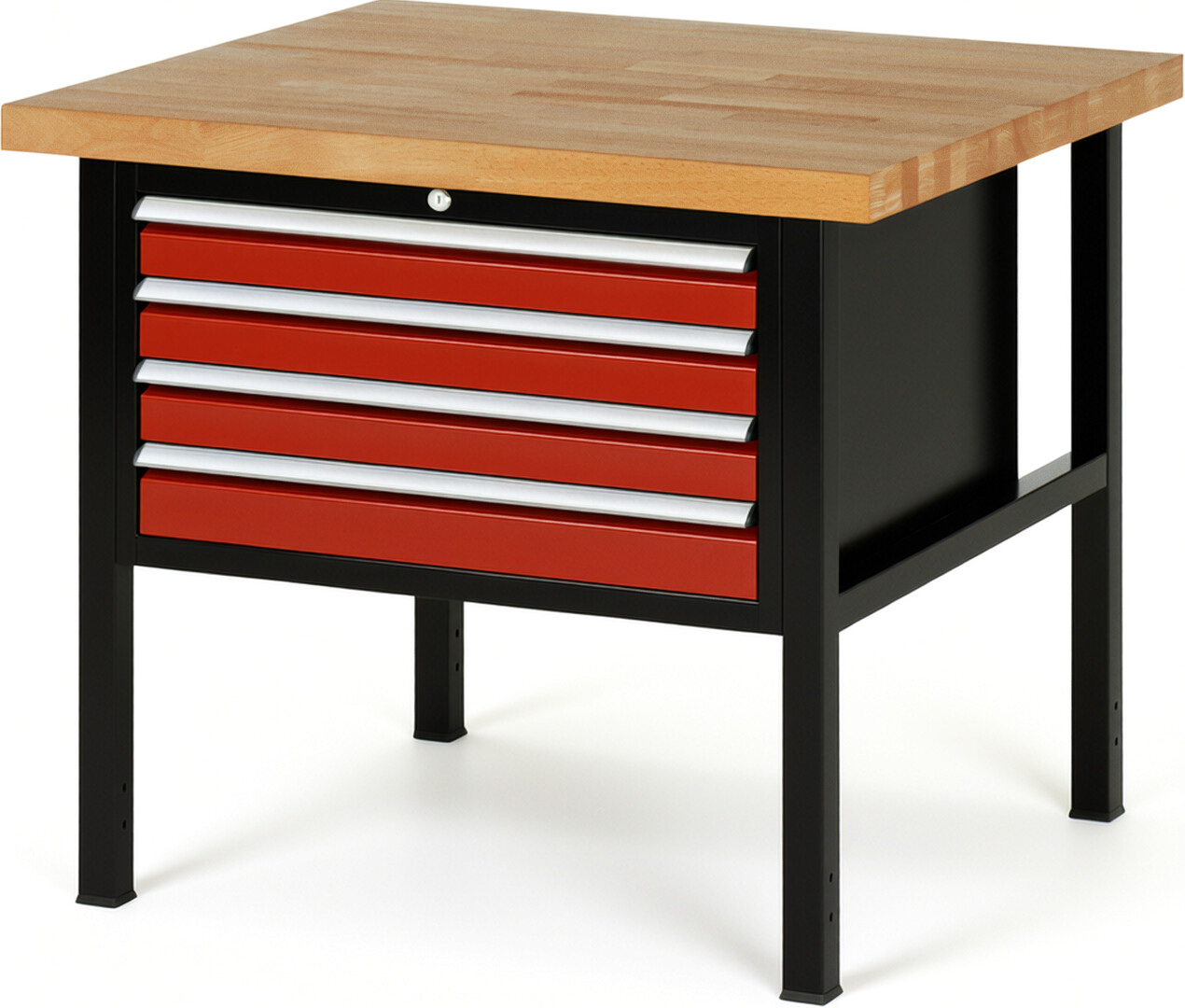 Werkbank Modell 8233 schwarz-rot, BxTxH 1000x900x840-1040 mm,  Buche-Massiv Arbeitsplatte 40 mm,  4 Schubladen mit  Vollauszug 100 % und  SoftClosing