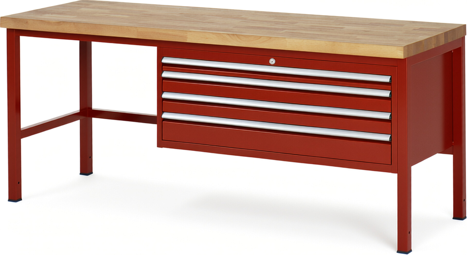 Werkbank Modell 8332 rot, BxTxH 2000x700x840-1040 mm,  Buche-Massiv Arbeitsplatte 40 mm,  4 Schubladen mit  Auszug 90 %