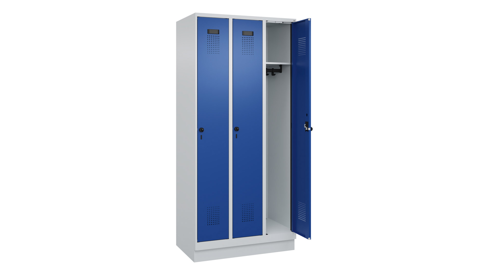 Spind - Garderobenschrank, Breite 90 cm, Höhe 195 cm, Tiefe 50 cm, 3 Abteile
