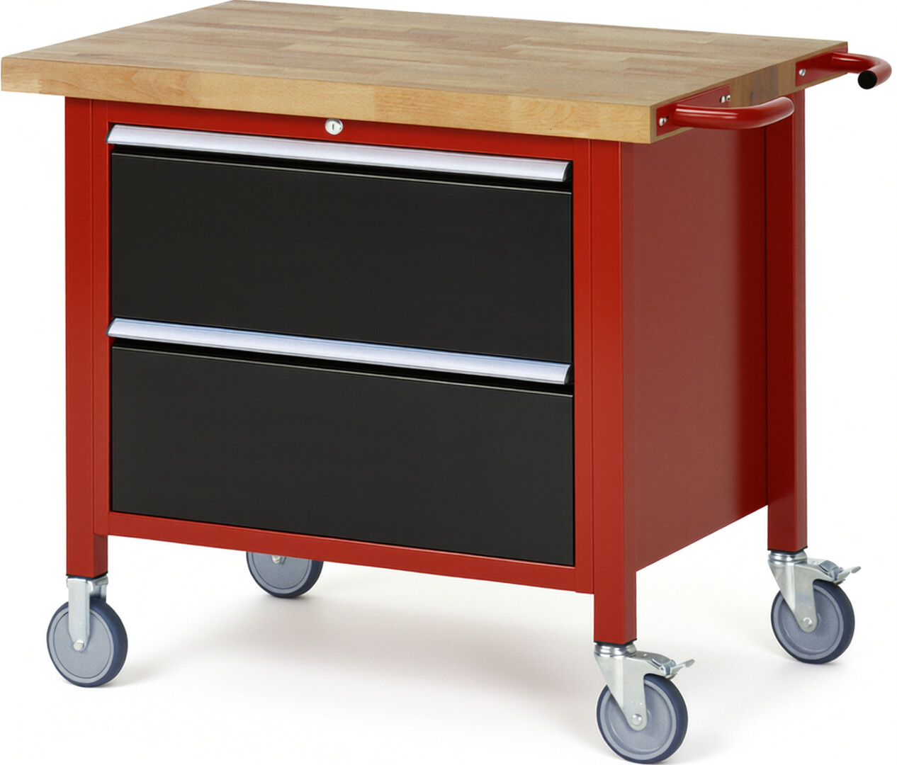 RAU Werkbank rot - schwarz - Breite 100 cm - Tiefe 70 cm - Höhe 108 cm - Buche-Massiv Arbeitsplatte 40 mm