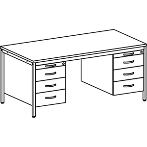 Schreibtisch, BxTxH 1600x800x720 mm, 2 Hängecontainer: je 1 Utensilienschub, 3 Schubladen, 4-Fuß-Gestell lichtgrau, Platte ahorn