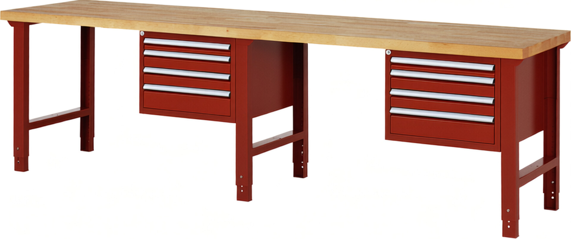 RAU Werkbank rot - Breite 300 cm - Tiefe 70 cm - Höhe 114 cm - Buche-Massiv Arbeitsplatte 40 mm