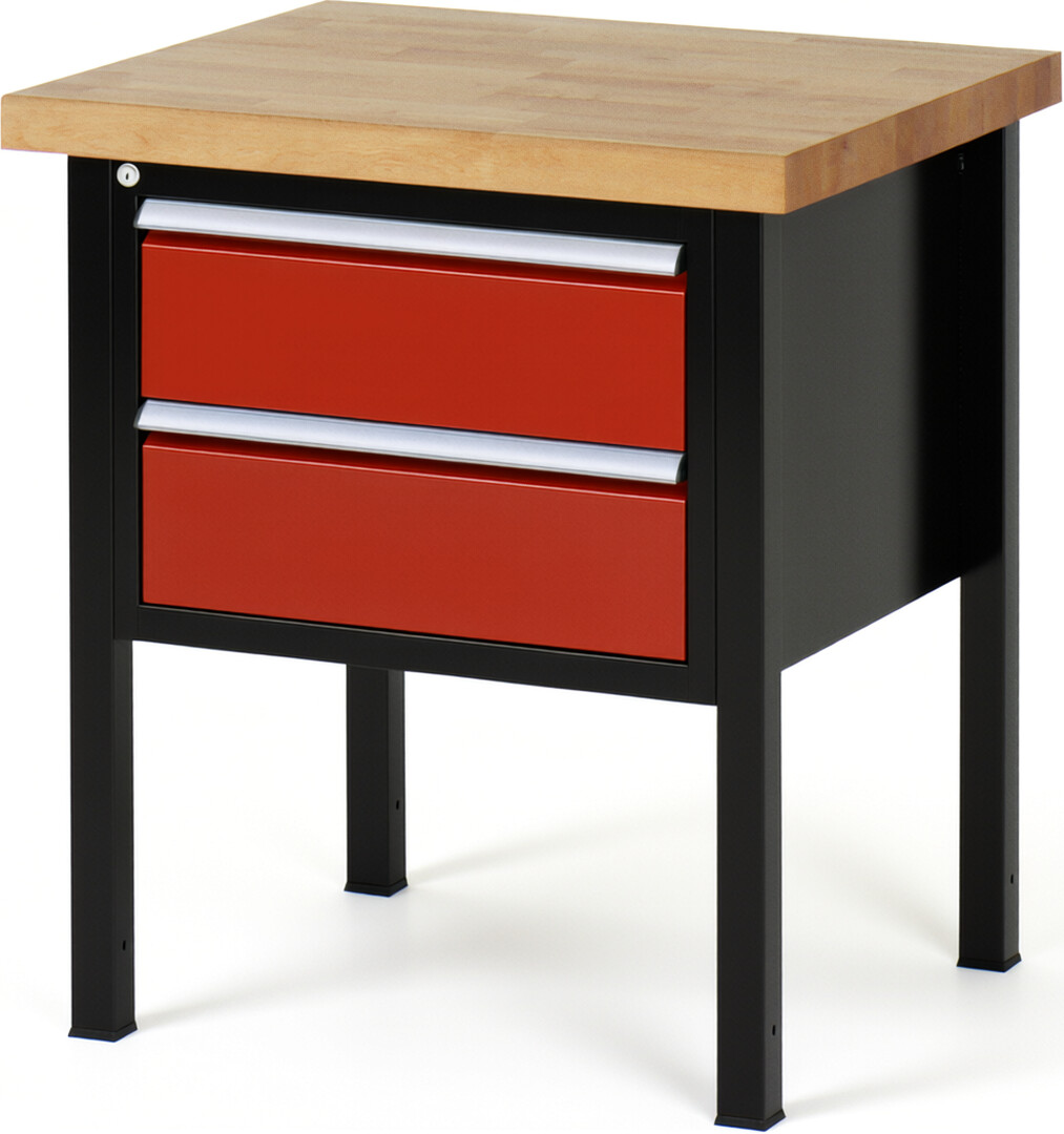 Werkbank Modell 8125 schwarz-rot, BxTxH 750x700x840 mm,  Buche-Massiv Arbeitsplatte 40 mm,  2 Schubladen mit  Vollauszug 100 % und  SoftClosing