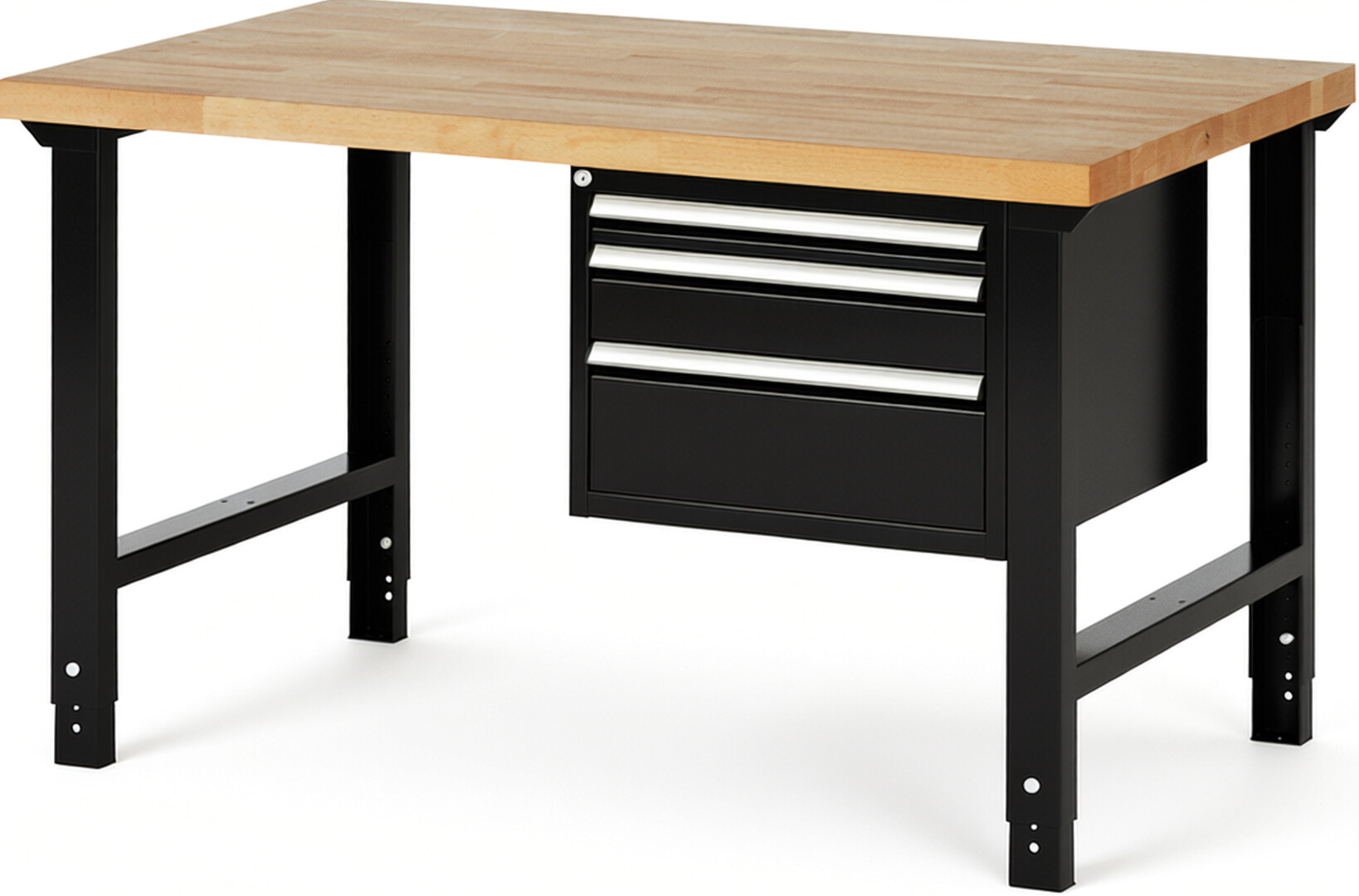 RAU Werkbank schwarz - Breite 150 cm - Tiefe 90 cm - Höhe 114 cm - Buche-Massiv Arbeitsplatte 40 mm