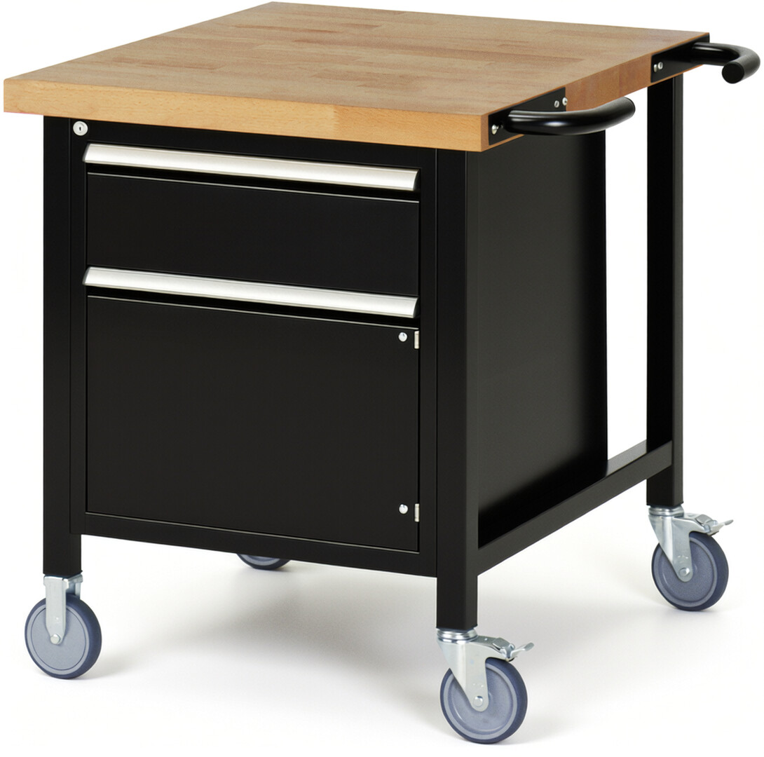 RAU Werkbank schwarz - Breite 75 cm - Tiefe 90 cm - Höhe 88 cm - Buche-Massiv Arbeitsplatte 40 mm