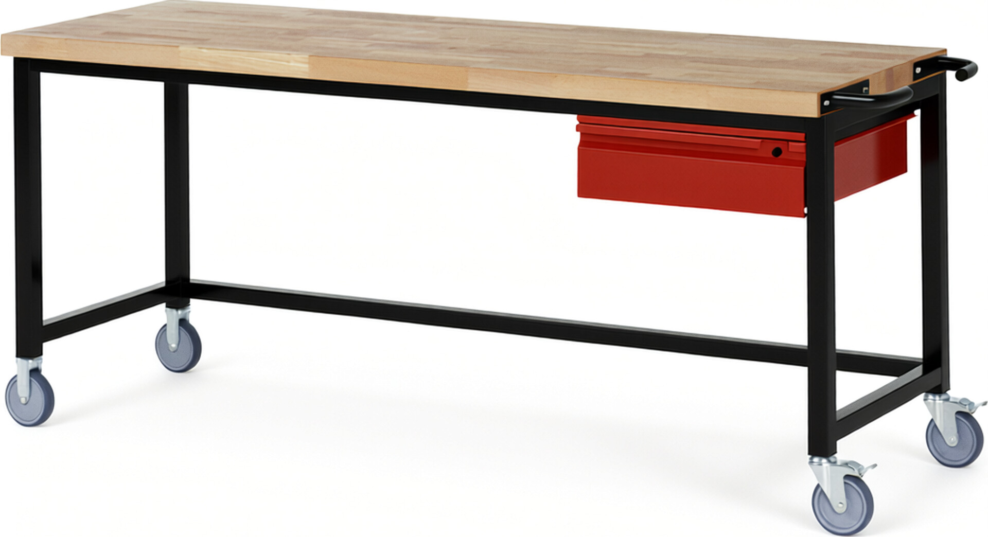 RAU Werkbank schwarz - rot - Breite 200 cm - Tiefe 70 cm - Höhe 88 cm - Buche-Massiv Arbeitsplatte 40 mm