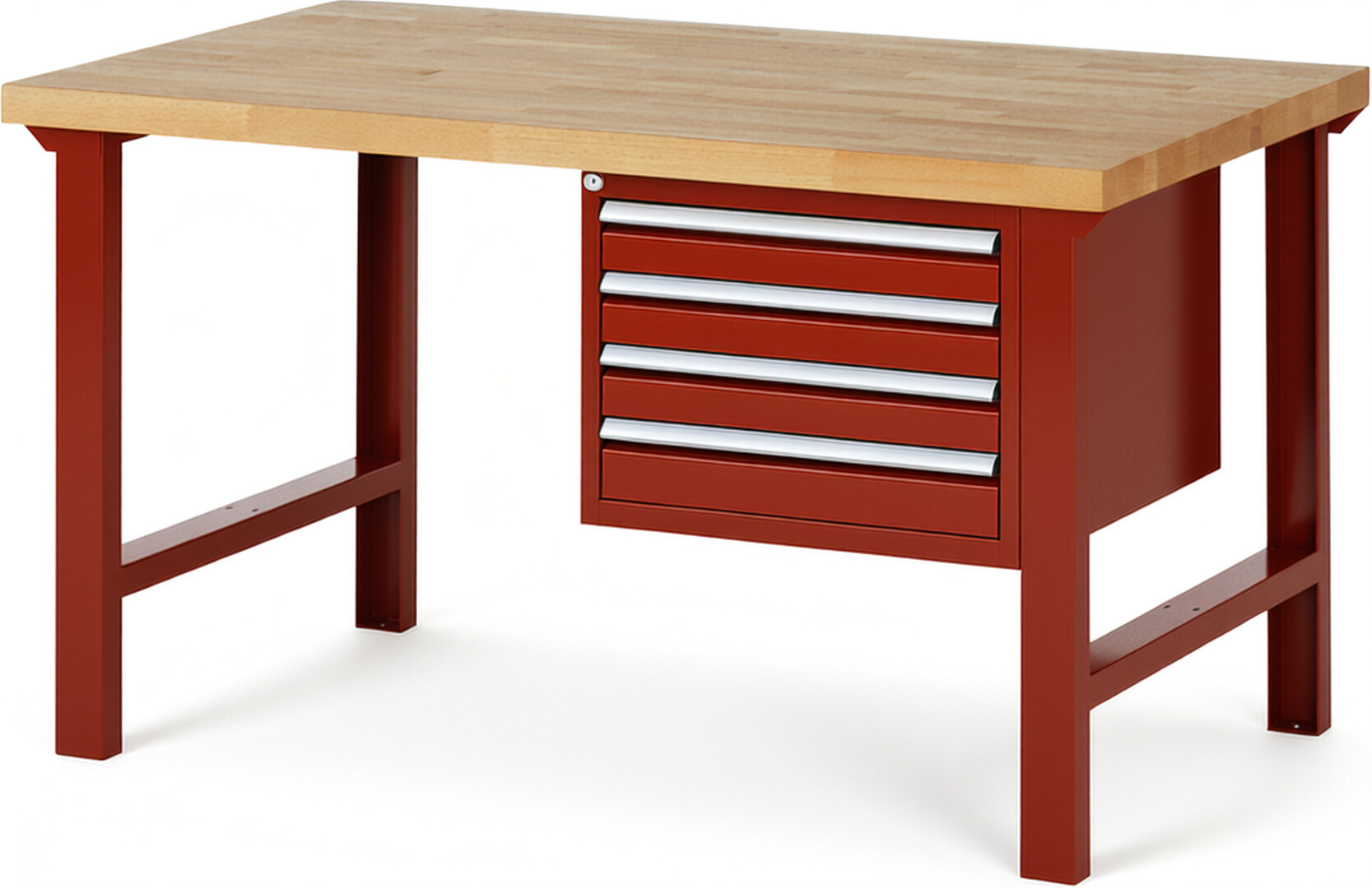 RAU Werkbank rot - Breite 150 cm - Tiefe 90 cm - Höhe 84 cm - Buche-Massiv Arbeitsplatte 40 mm