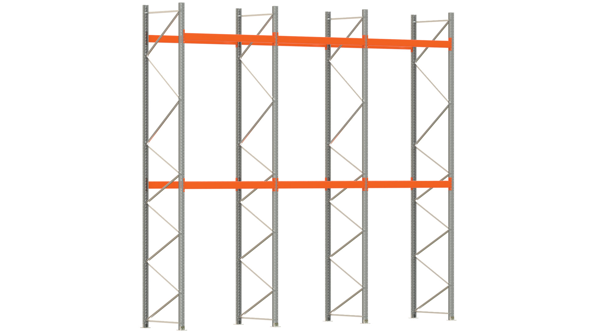 Palettenregal ARTUS - Breite 604 cm - Höhe 550 cm - Tiefe 110 cm - 2 Träger-Ebenen - max. Fachlast 3000 kg - 18 Palettenstellplätze
