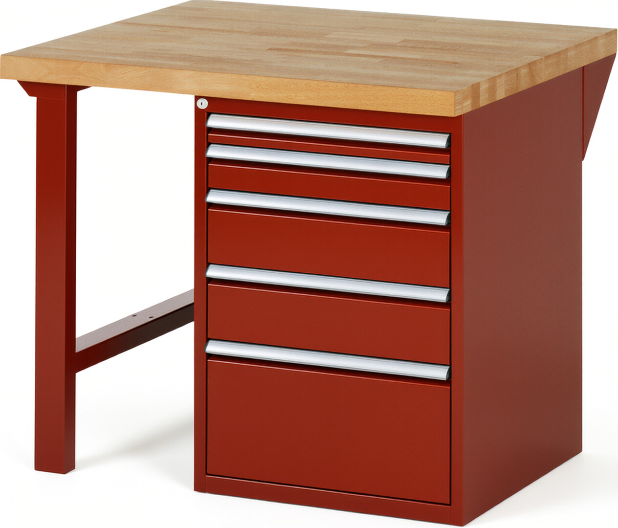 RAU Werkbank rot - Breite 100 cm - Tiefe 90 cm - Höhe 84 cm - Buche-Massiv Arbeitsplatte 40 mm