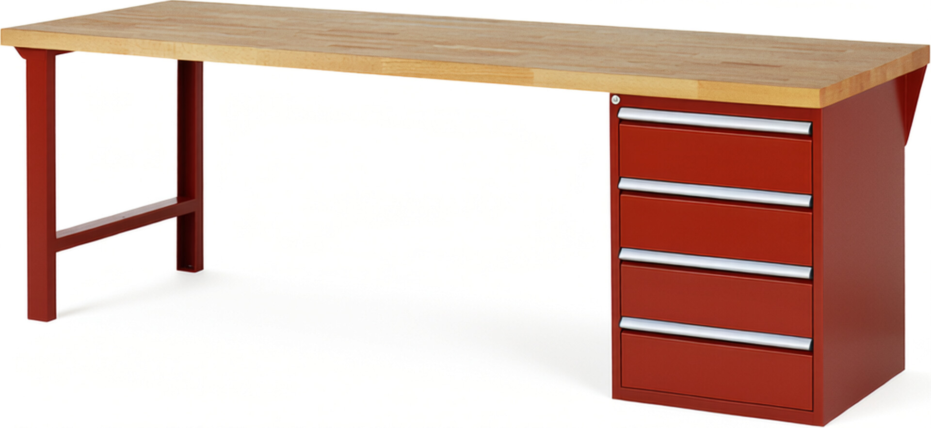 RAU Werkbank rot - Breite 250 cm - Tiefe 90 cm - Höhe 84 cm - Buche-Massiv Arbeitsplatte 40 mm