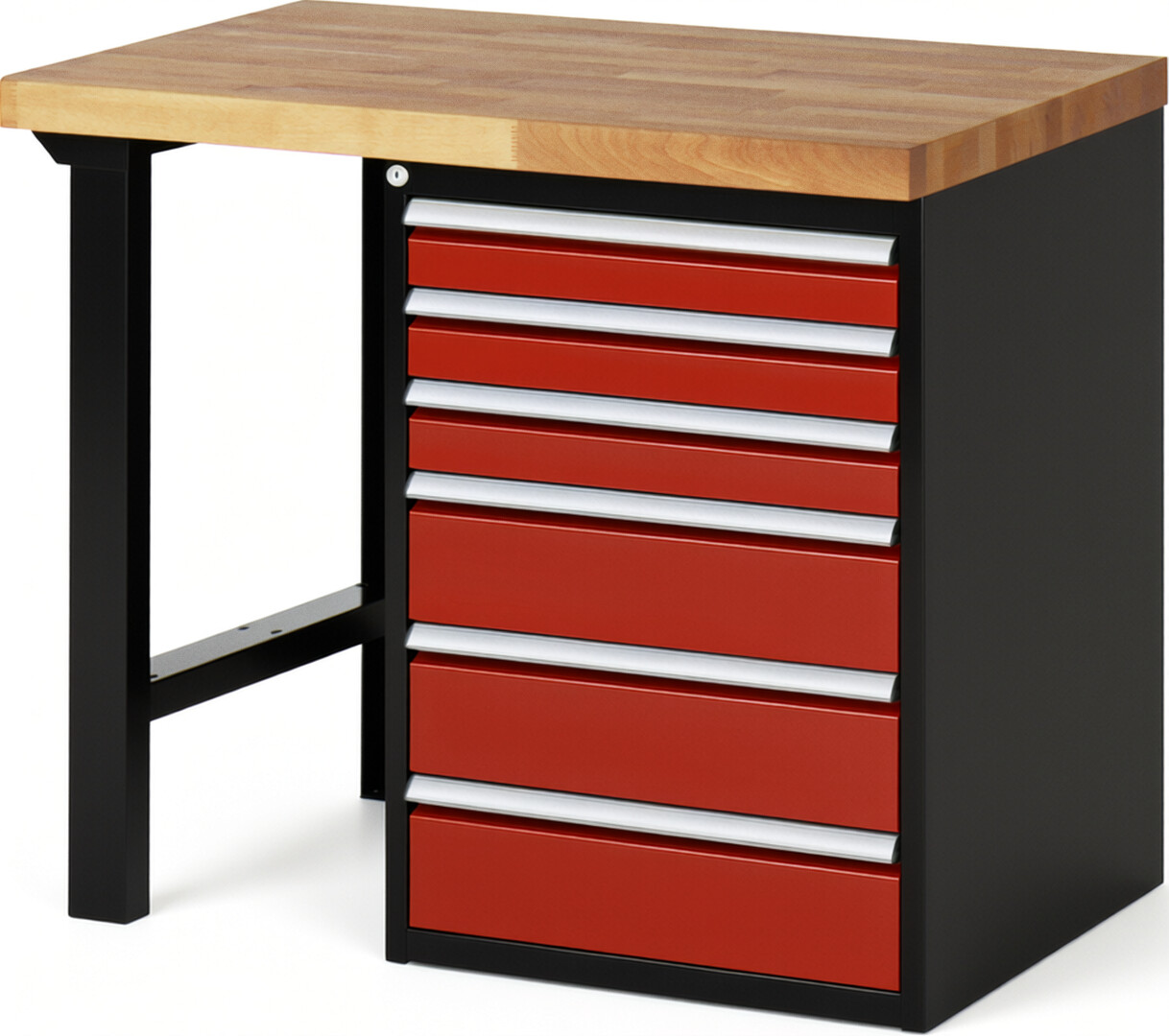 RAU Werkbank schwarz - rot - Breite 100 cm - Tiefe 70 cm - Höhe 84 cm - Buche-Massiv Arbeitsplatte 40 mm