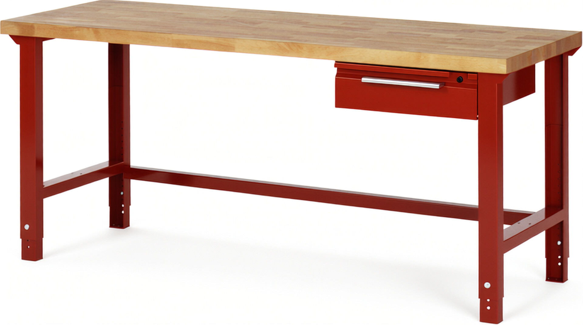 Werkbank rot, BxTxH 2000x700x790-1140 mm, Platte Buche 40 mm 40 mm,  1 Hängeschublade 150 mm, RAL 3000/3000