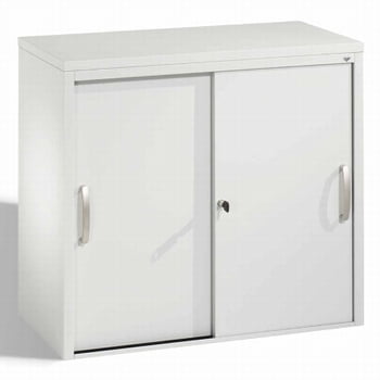 Aktenschrank mit Schiebetüren, Büroschrank, Stahlschrank, 1 Fachboden, Korpusfarbe lichtgrau, Frontfarbe lichtgrau, 720 x 800 x 400 mm (HxBxT)
