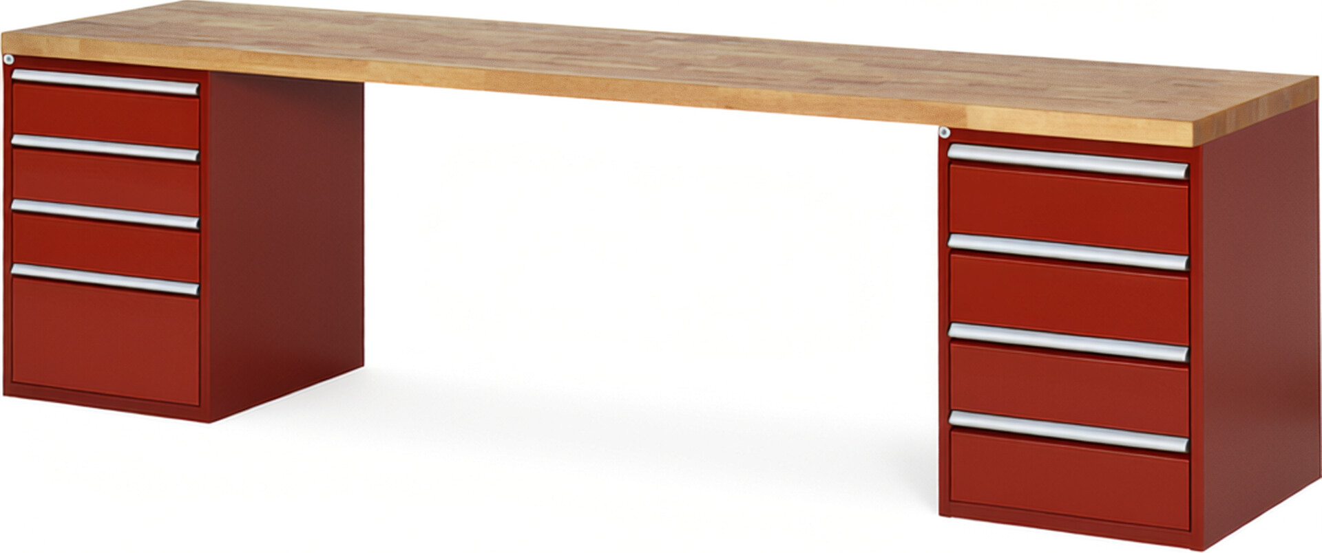 RAU Werkbank rot - Breite 300 cm - Tiefe 90 cm - Höhe 89 cm - Buche-Massiv Arbeitsplatte 40 mm