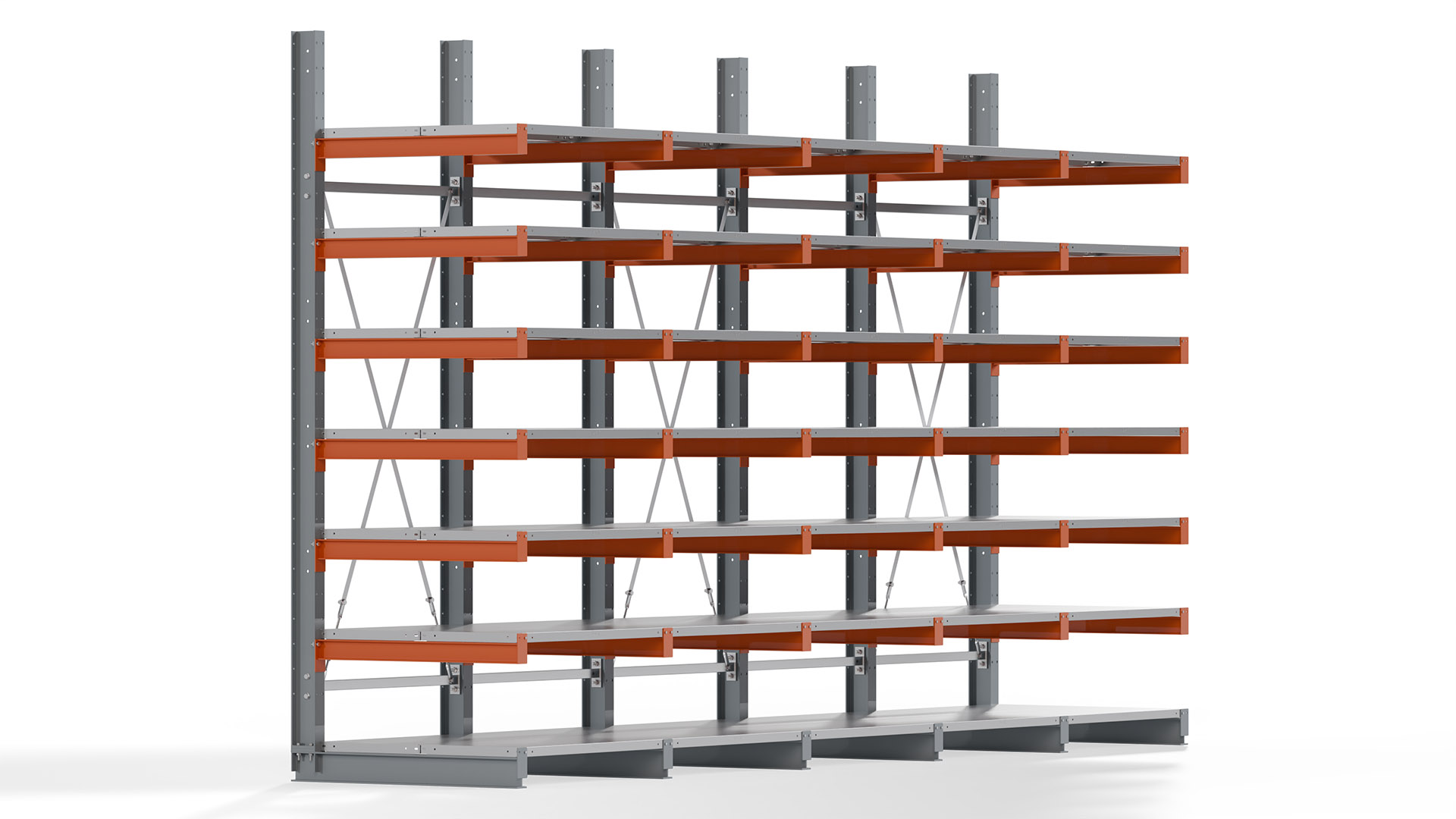 Kragarmregal KARL basic - lackiert - Breite: 500 cm - Höhe: 300 cm - Tiefe: 100 cm - Traglast je Kragarm: 450 kg - einseitig