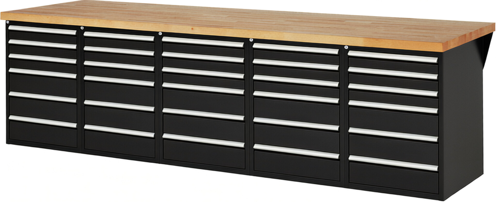 RAU Werkbank schwarz - Breite 300 cm - Tiefe 90 cm - Höhe 89 cm - Buche-Massiv Arbeitsplatte 40 mm