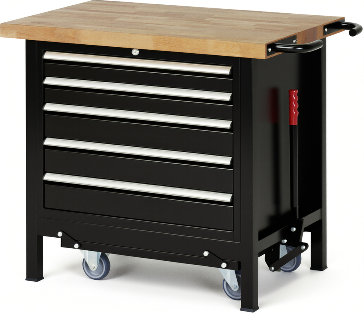 RAU Werkbank schwarz - Breite 100 cm - Tiefe 70 cm - Höhe 88 cm - Buche-Massiv Arbeitsplatte 40 mm