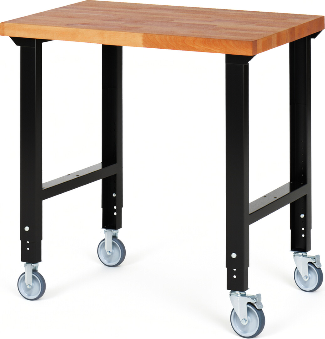 Fahrbare Werkbank Modell 7000 schwarz, BxTxH 1000x700x950-1000 mm,  Buche-Massiv Arbeitsplatte 40 mm