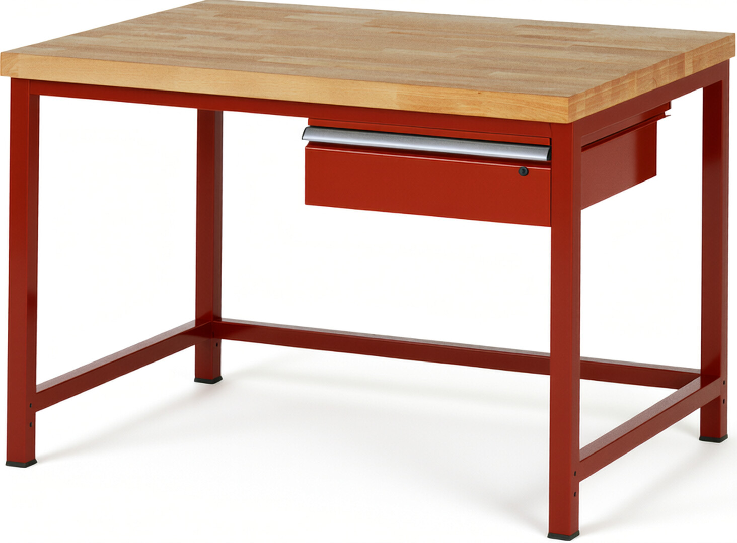 Werkbank Modell 8001 rot, BxTxH 1250x900x840-1040 mm,  Buche-Massiv Arbeitsplatte 40 mm,  1 Schublade mit  Auszug 90 %