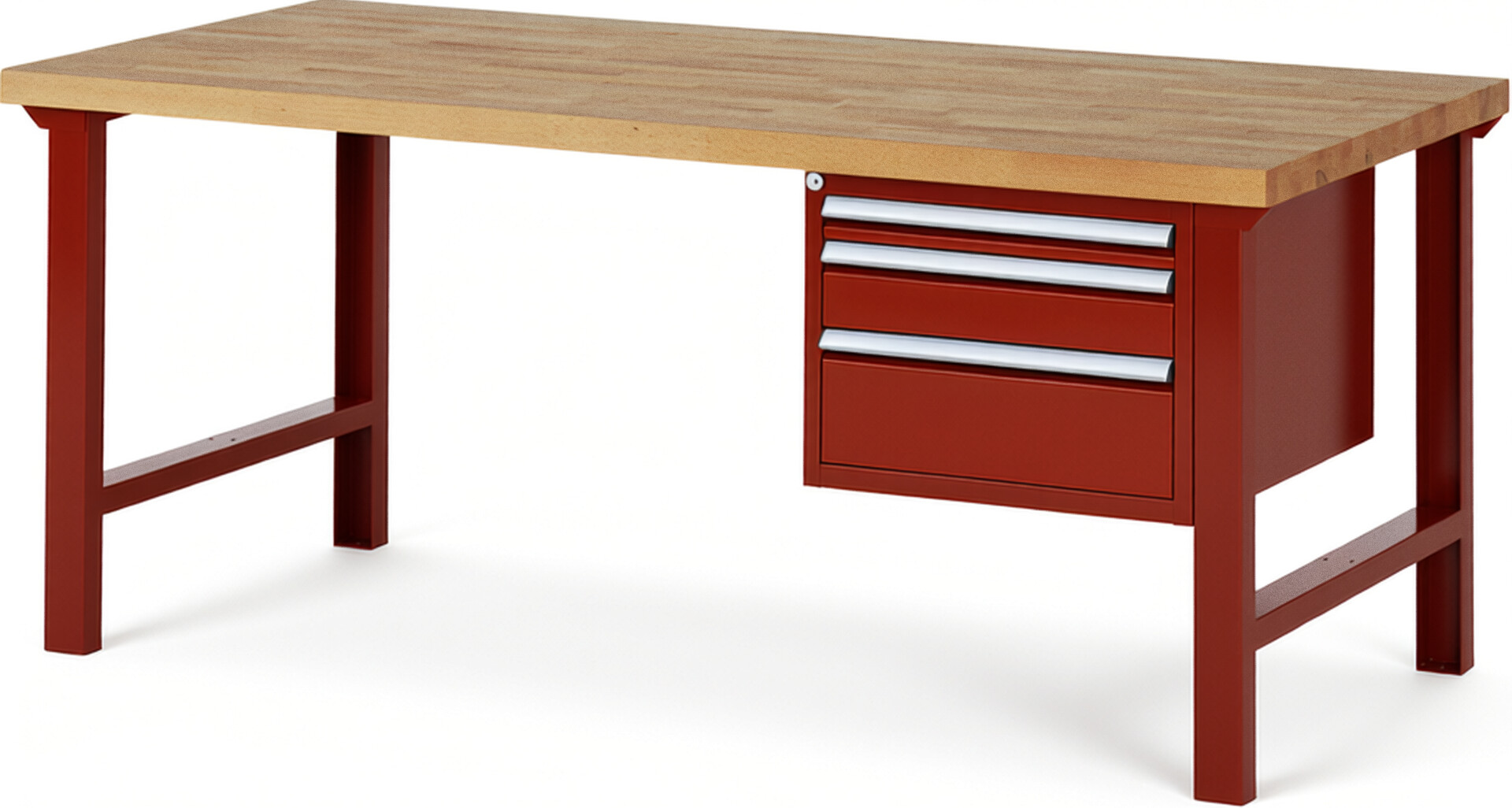 RAU Werkbank rot - Breite 200 cm - Tiefe 90 cm - Höhe 84 cm - Buche-Massiv Arbeitsplatte 40 mm