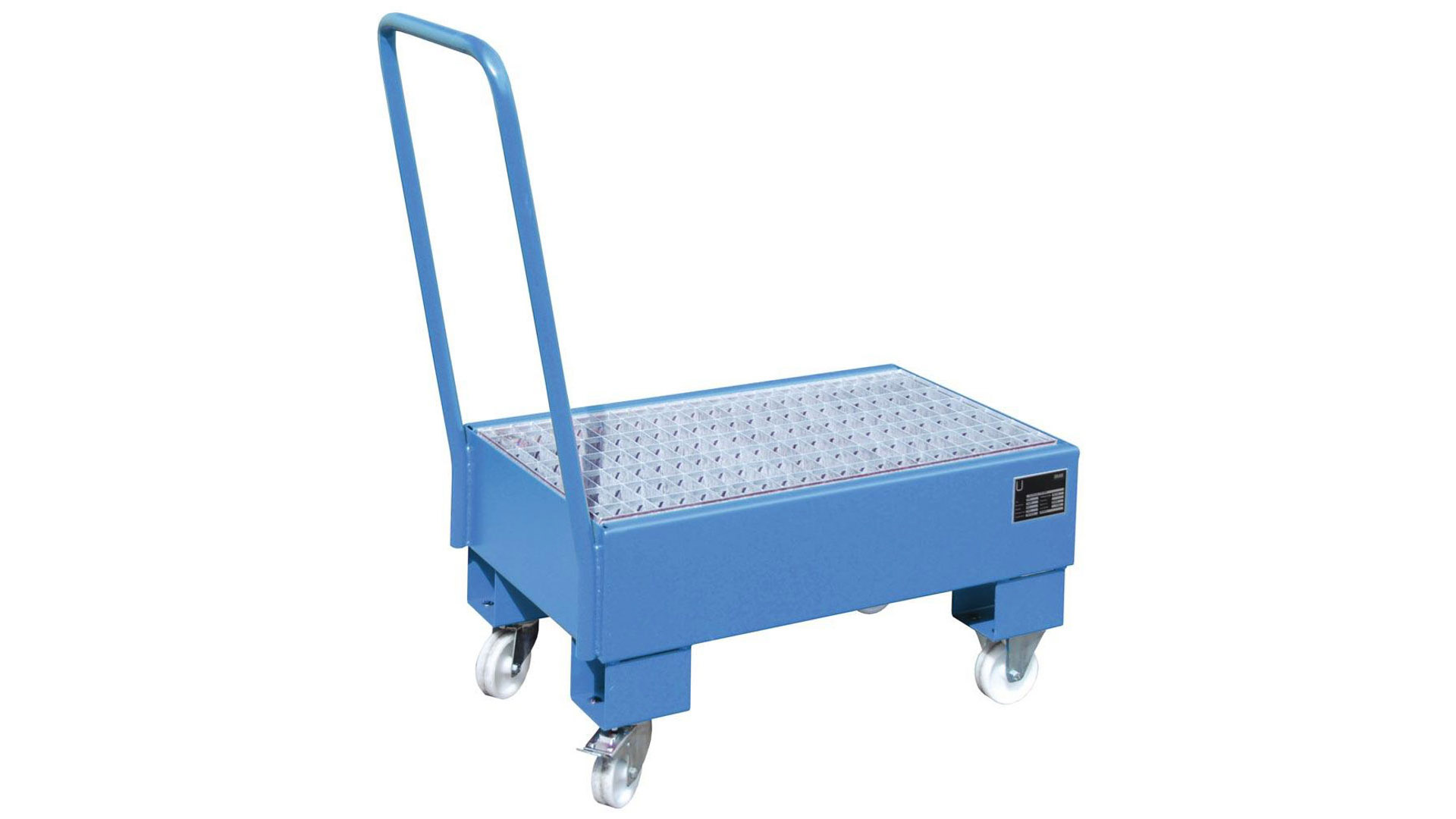 Fahrbare Auffangwanne - Volumen 61 l - mit Gitterrost - lichtblau