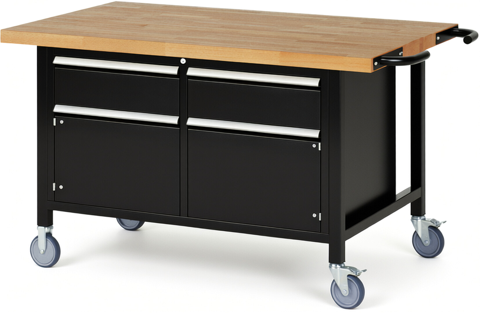 RAU Werkbank schwarz - Breite 150 cm - Tiefe 90 cm - Höhe 88 cm - Buche-Massiv Arbeitsplatte 40 mm