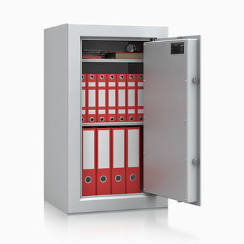 Massiver Aktentresor, Möbeltresor, Sicherheitsschrank, Safe zum Einbauen, VdS Klasse 1, Farbe lichtgrau, 2 Fachböden, 865 x 500 x 430 mm (BxT)