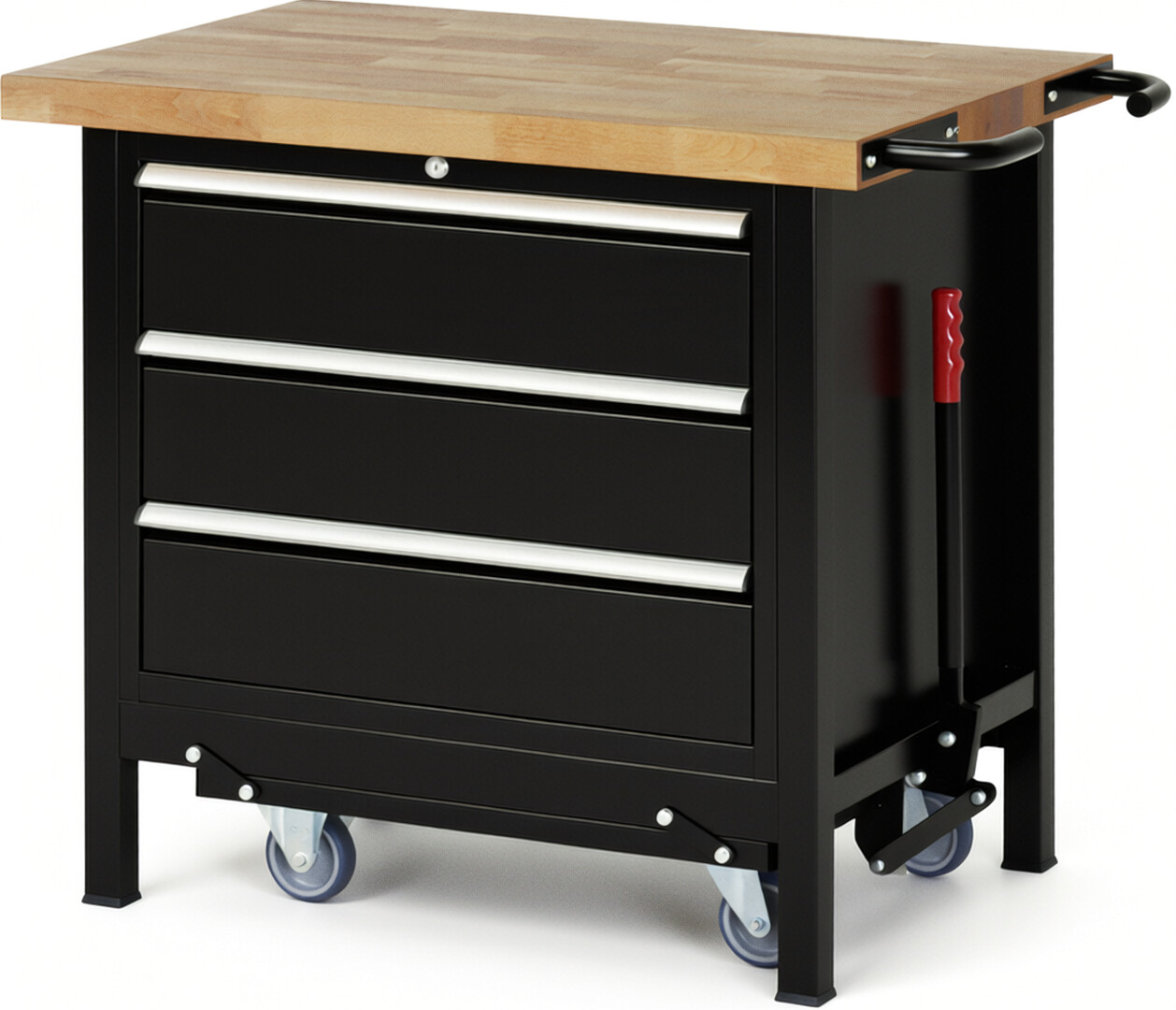 RAU Werkbank schwarz - Breite 100 cm - Tiefe 70 cm - Höhe 88 cm - Buche-Massiv Arbeitsplatte 40 mm