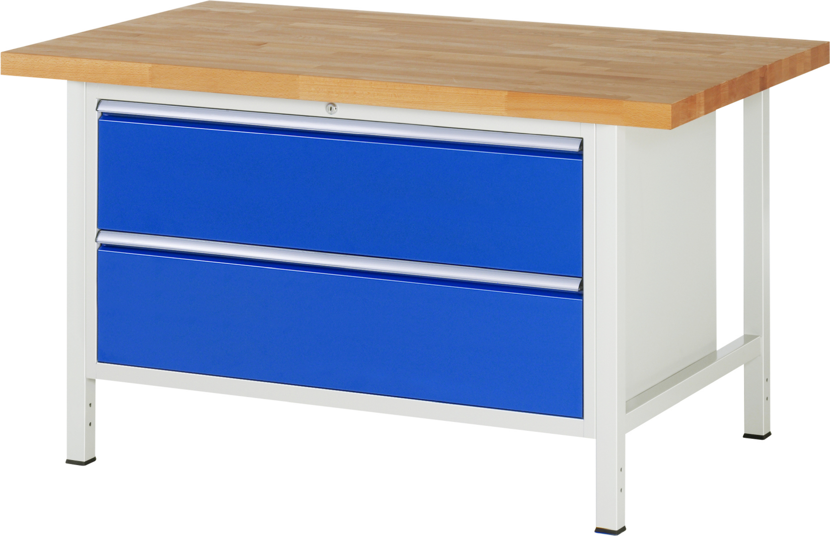 Werkbank Modell 8355,  BxTxH 1500x900x840-1040 mm,  Buche-Massiv Arbeitsplatte 40 mm,  2 Schubladen mit  Vollauszug 100 % und  SoftClosing