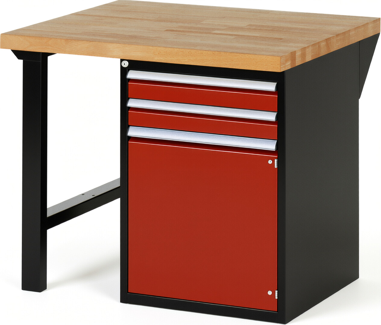 RAU Werkbank schwarz - rot - Breite 100 cm - Tiefe 90 cm - Höhe 84 cm - Buche-Massiv Arbeitsplatte 40 mm
