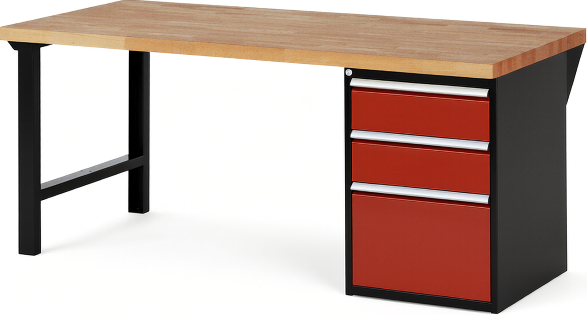 RAU Werkbank schwarz - rot - Breite 200 cm - Tiefe 90 cm - Höhe 89 cm - Buche-Massiv Arbeitsplatte 40 mm