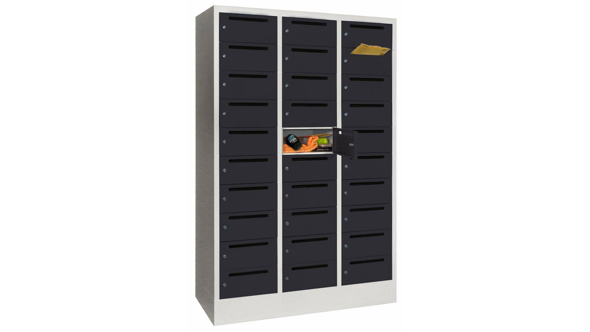 Postverteilerschrank, Breite 120 cm, Höhe 185 cm, Tiefe 50 cm, 30 Fächer
