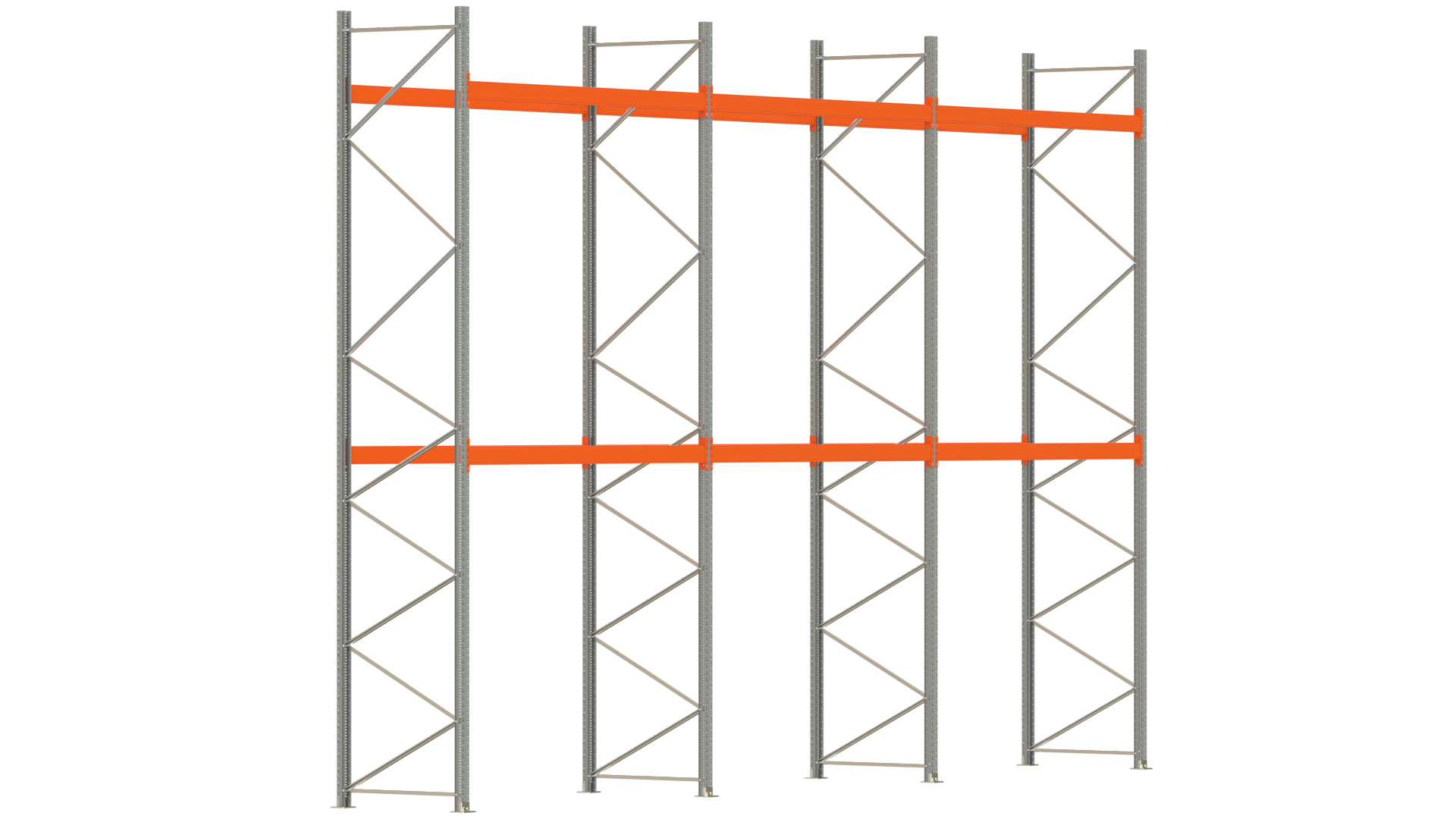 Palettenregal ARTUS - Breite 844 cm - Höhe 550 cm - Tiefe 110 cm - 2 Träger-Ebenen - max. Fachlast 3000 kg - 27 Palettenstellplätze