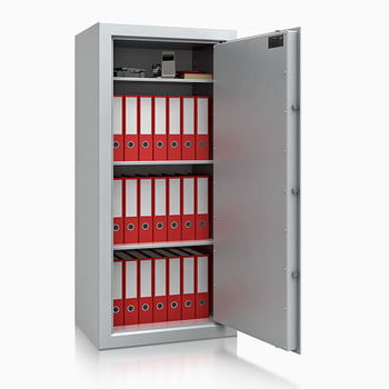 Massiver Aktentresor, Möbeltresor, Sicherheitsschrank, Safe zum Einbauen, VdS Klasse 1, Farbe lichtgrau, 3 Fachböden, 1.500 x 700 x 500 mm (BxT)