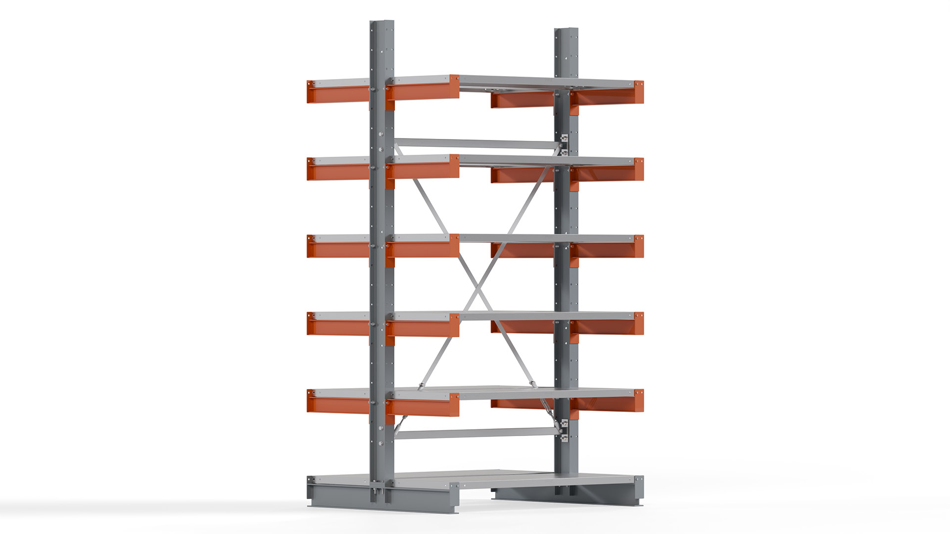 Kragarmregal KARL basic - lackiert - Breite: 128 cm - Höhe: 250 cm - Tiefe: 50 cm - Traglast je Kragarm: 870 kg - beidseitig