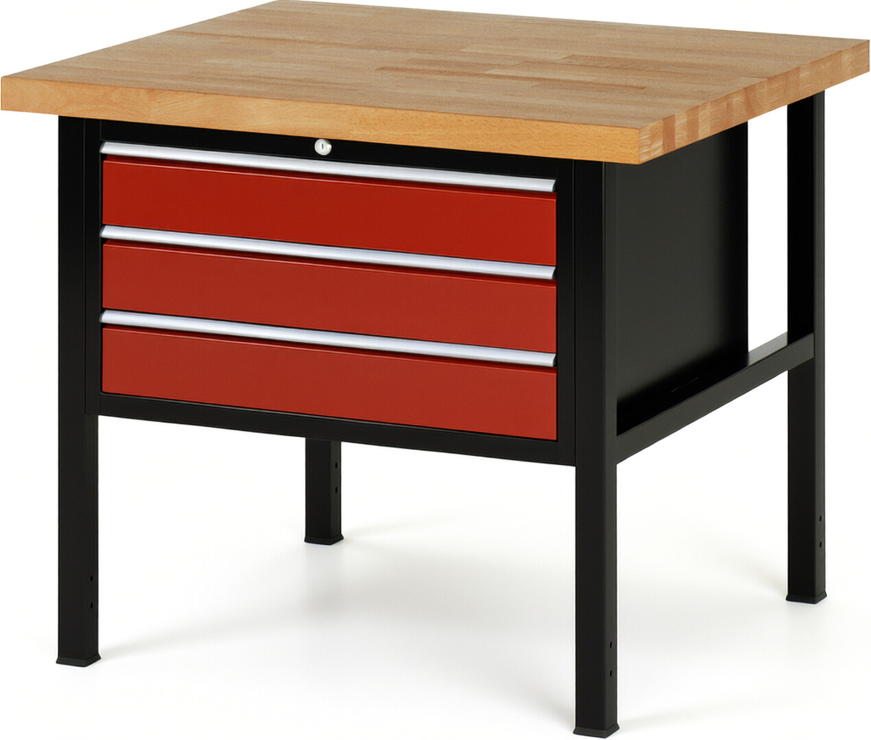 Werkbank Modell 8227 schwarz-rot, BxTxH 1000x900x840-1040 mm,  Buche-Massiv Arbeitsplatte 40 mm,  3 Schubladen mit  Auszug 90 %