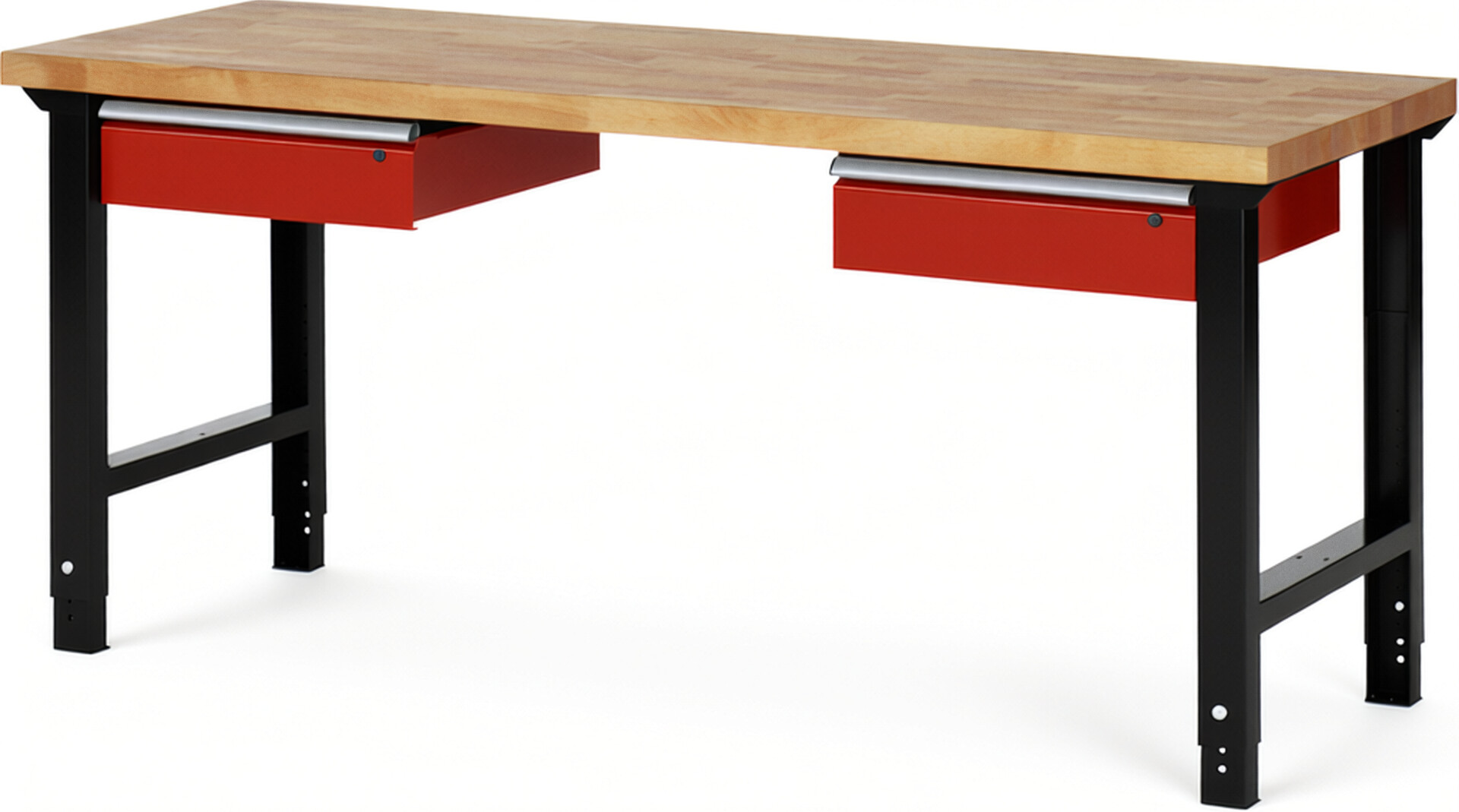 RAU Werkbank schwarz - rot - Breite 200 cm - Tiefe 70 cm - Höhe 114 cm - Buche-Massiv Arbeitsplatte 40 mm