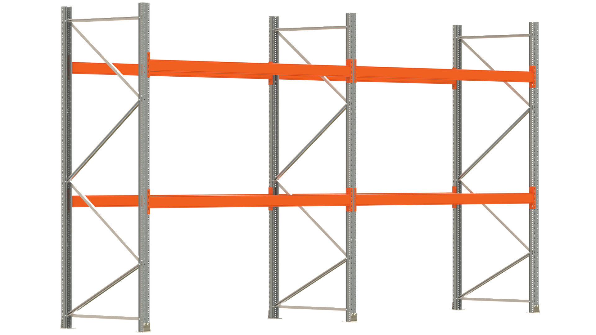 Palettenregal ARTUS - Breite 565,5 cm - Höhe 300 cm - Tiefe 110 cm - 2 Träger-Ebenen - max. Fachlast 2100 kg - 18 Palettenstellplätze
