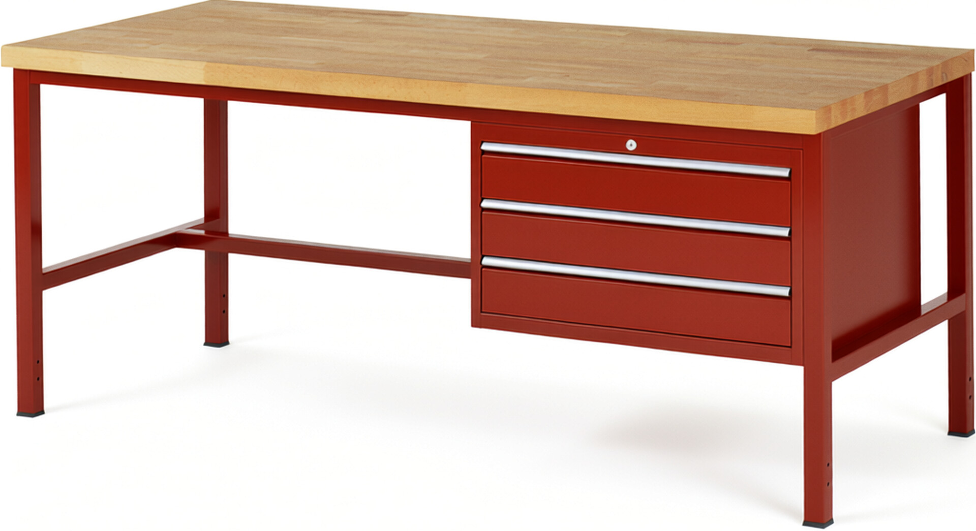 Werkbank Modell 8227 rot, BxTxH 2000x900x840-1040 mm,  Buche-Massiv Arbeitsplatte 40 mm,  3 Schubladen mit  Auszug 90 %