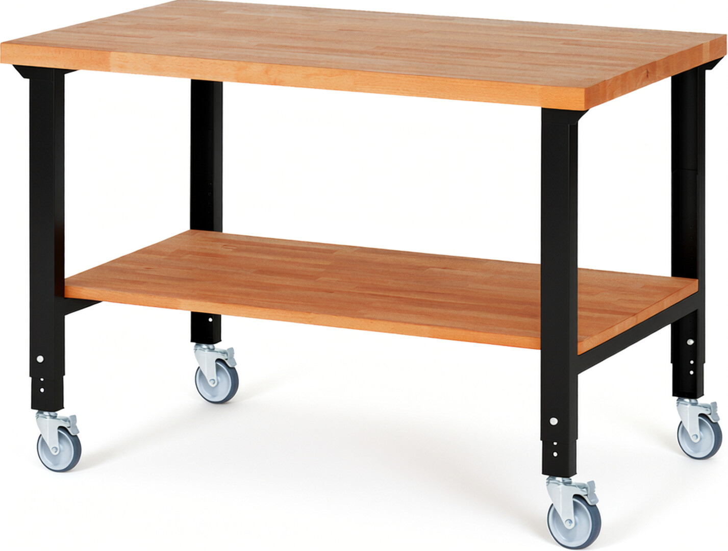 RAU Werkbank schwarz - Breite 150 cm - Tiefe 90 cm - Höhe 100 cm - Buche-Massiv Arbeitsplatte 40 mm