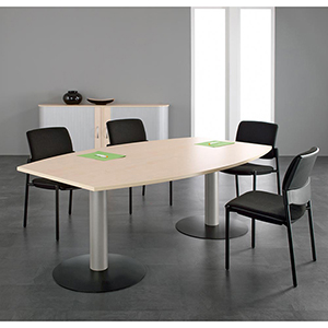 Konferenztisch, BxTxH 2000x1200x720 mm, Plattenfarbe lichtgrau, Säule silber, Tellerfuß anthrazit