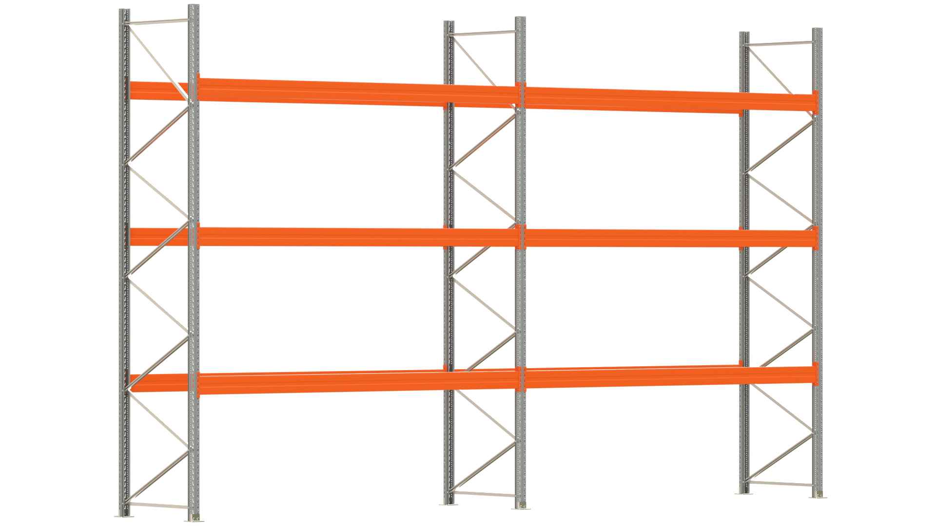 Palettenregal ARTUS - Breite 745,5 cm - Höhe 450 cm - Tiefe 110 cm - 3 Träger-Ebenen - max. Fachlast 4000 kg - 32 Palettenstellplätze