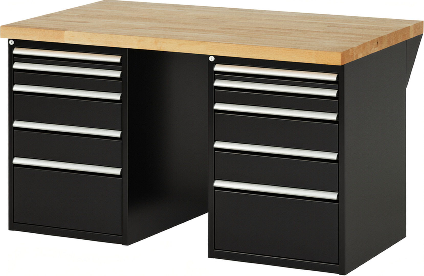 RAU Werkbank schwarz - Breite 150 cm - Tiefe 90 cm - Höhe 89 cm - Buche-Massiv Arbeitsplatte 40 mm