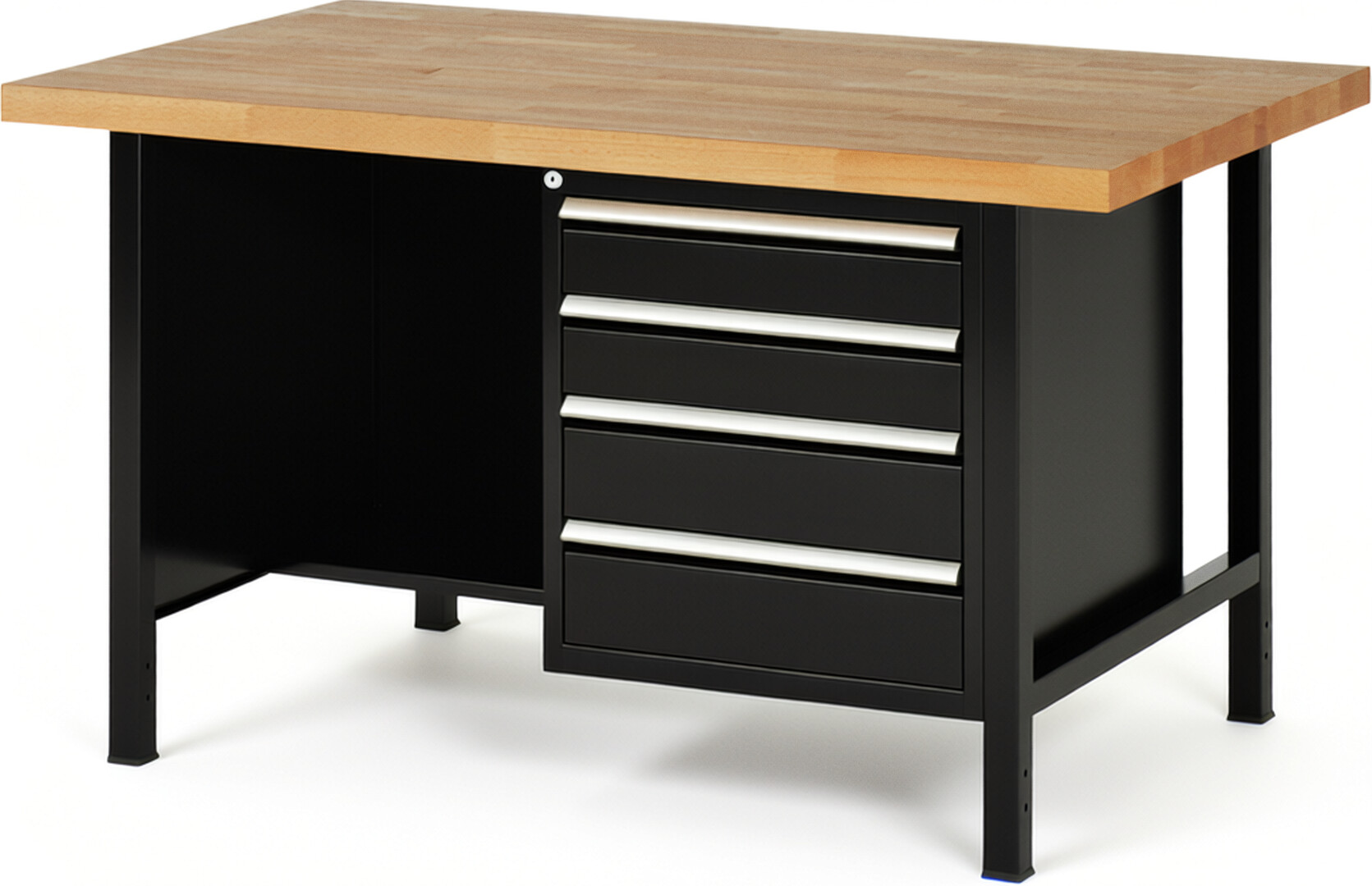 RAU Werkbank schwarz - Breite 150 cm - Tiefe 90 cm - Höhe 84 cm - Buche-Massiv Arbeitsplatte 40 mm