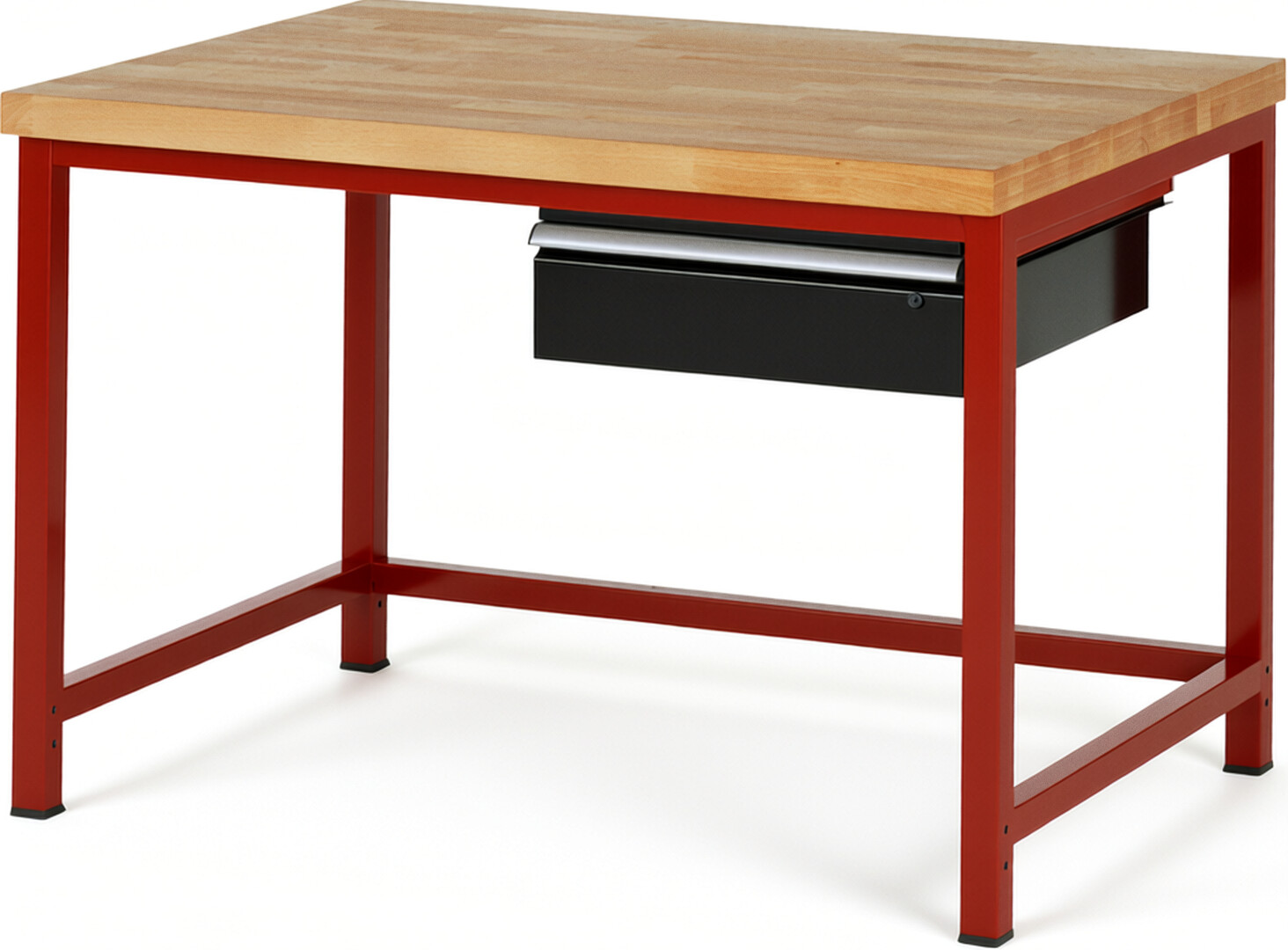 Werkbank Modell 8001 rot - schwarz, BxTxH 1250x900x840-1040 mm,  Buche-Massiv Arbeitsplatte 40 mm,  1 Schublade mit  Auszug 90 %