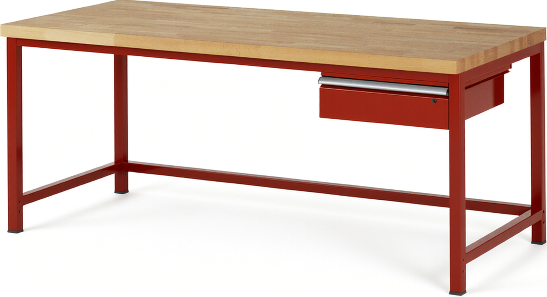 Werkbank Modell 8001 rot, BxTxH 2000x900x840-1040 mm,  Buche-Massiv Arbeitsplatte 40 mm,  1 Schublade mit  Auszug 90 %